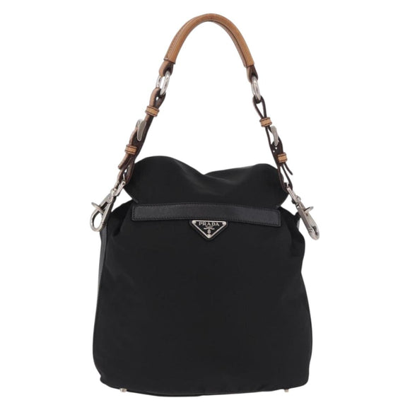 PRADA Shoulder Bag Nylon Black Silver Auth 184177A