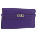 HERMES Kelly Long Wallet Epsom Purple Silver Auth 184179SM-1