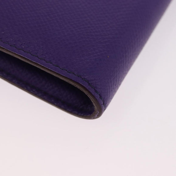 HERMES Kelly Long Wallet Epsom Purple Silver Auth 184179SM