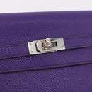 HERMES Kelly Long Wallet Epsom Purple Silver Auth 184179SM-17
