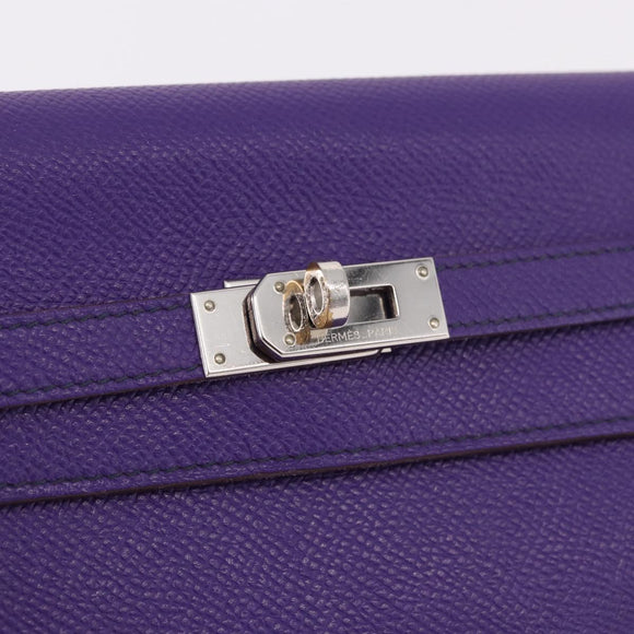 HERMES Kelly Long Wallet Epsom Purple Silver Auth 184179SM