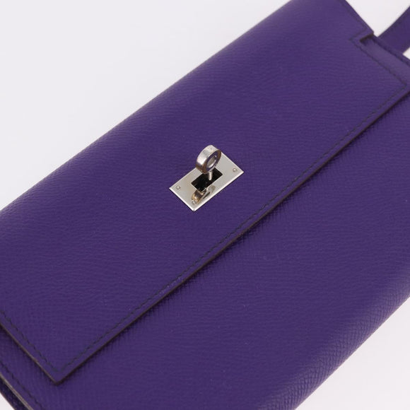 HERMES Kelly Long Wallet Epsom Purple Silver Auth 184179SM