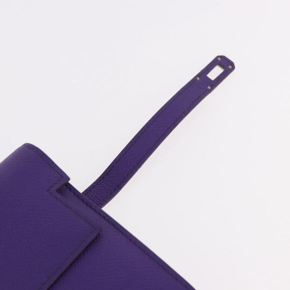 HERMES Kelly Long Wallet Epsom Purple Silver Auth 184179SM