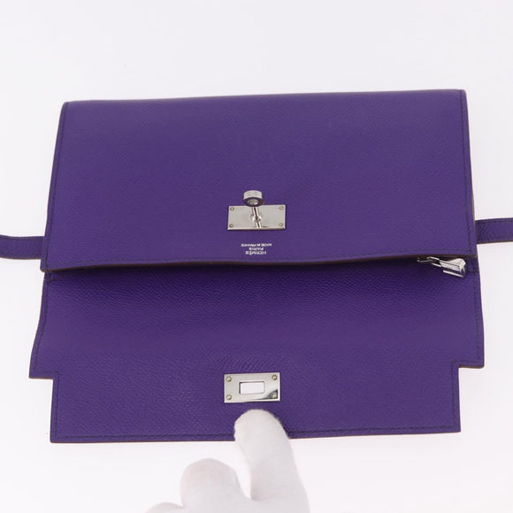 HERMES Kelly Long Wallet Epsom Purple Silver Auth 184179SM