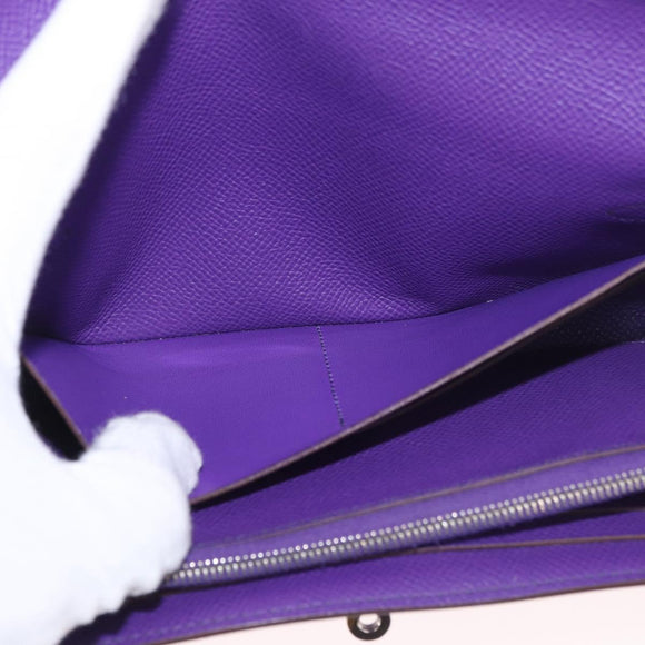 HERMES Kelly Long Wallet Epsom Purple Silver Auth 184179SM