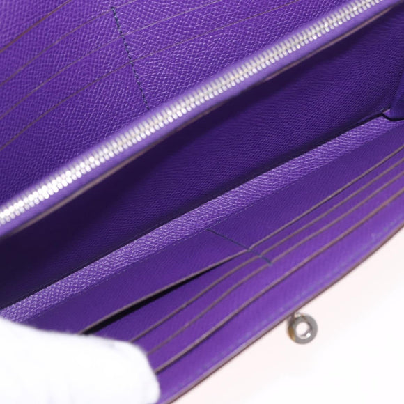 HERMES Kelly Long Wallet Epsom Purple Silver Auth 184179SM