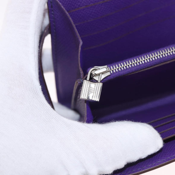 HERMES Kelly Long Wallet Epsom Purple Silver Auth 184179SM