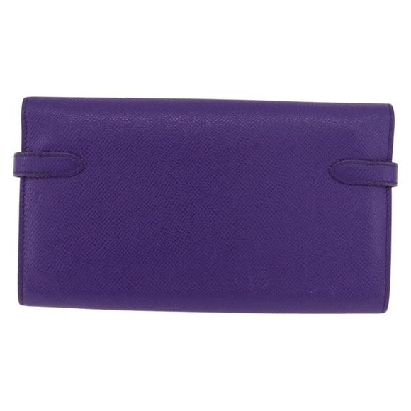 HERMES Kelly Long Wallet Epsom Purple Silver Auth 184179SM