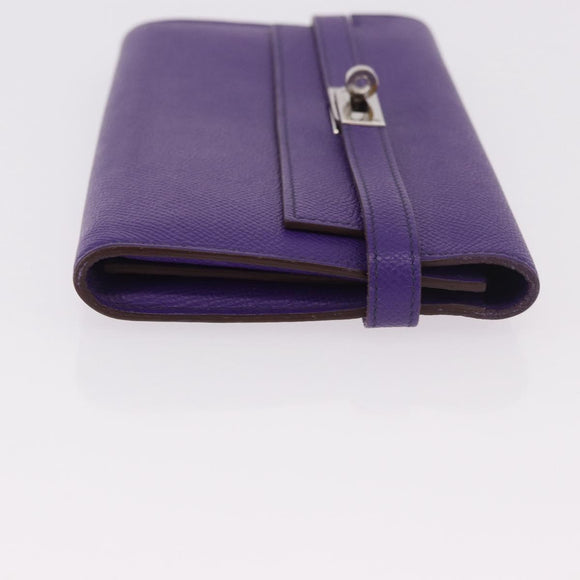 HERMES Kelly Long Wallet Epsom Purple Silver Auth 184179SM