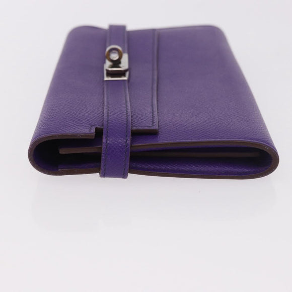 HERMES Kelly Long Wallet Epsom Purple Silver Auth 184179SM