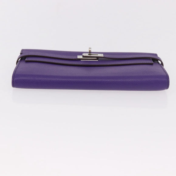 HERMES Kelly Long Wallet Epsom Purple Silver Auth 184179SM