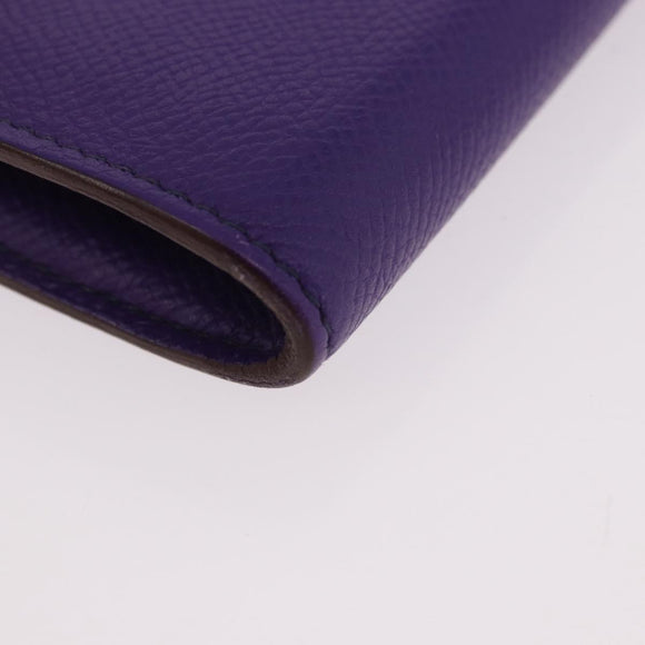 HERMES Kelly Long Wallet Epsom Purple Silver Auth 184179SM