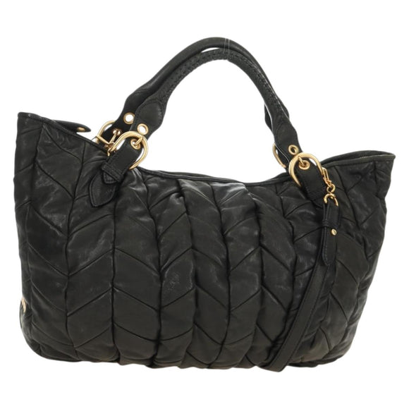 Miu Miu Hand Bag Leather 2way Black Gold Auth 184180V