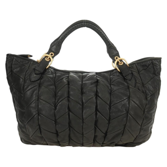 Miu Miu Hand Bag Leather 2way Black Gold Auth 184180V