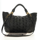 Miu Miu Hand Bag Leather 2way Black Gold Auth 184180V-12