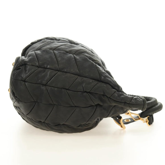 Miu Miu Hand Bag Leather 2way Black Gold Auth 184180V