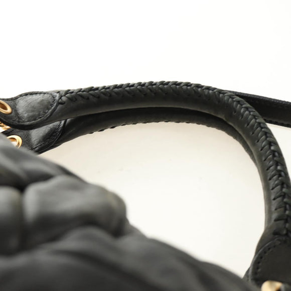 Miu Miu Hand Bag Leather 2way Black Gold Auth 184180V
