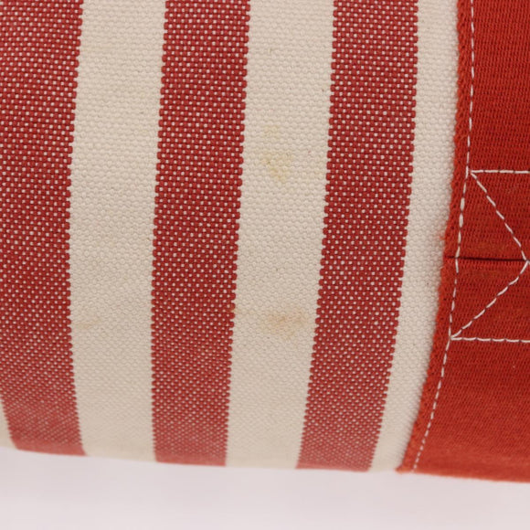 HERMES Cannes Hand Bag Canvas Red Silver Auth 184181A
