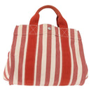 HERMES Cannes Hand Bag Canvas Red Silver Auth 184181A-13