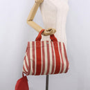 HERMES Cannes Hand Bag Canvas Red Silver Auth 184181A-24