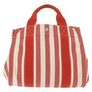 HERMES Cannes Hand Bag Canvas Red Silver Auth 184181A-2