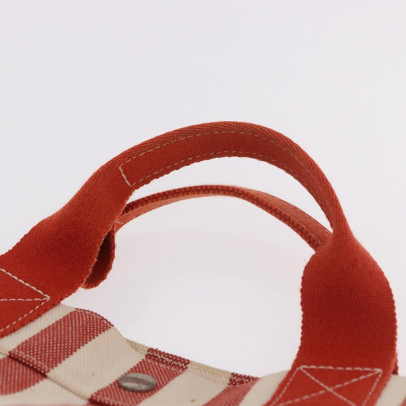 HERMES Cannes Hand Bag Canvas Red Silver Auth 184181A