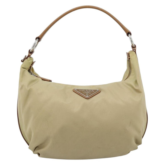 PRADA Shoulder Bag Nylon Beige Silver Auth 184182A
