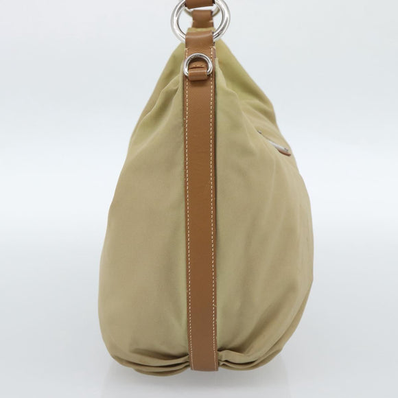 PRADA Shoulder Bag Nylon Beige Silver Auth 184182A
