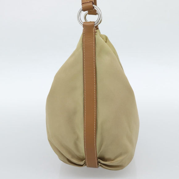 PRADA Shoulder Bag Nylon Beige Silver Auth 184182A