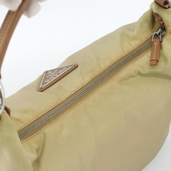 PRADA Shoulder Bag Nylon Beige Silver Auth 184182A