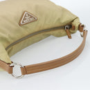 PRADA Shoulder Bag Nylon Beige Silver Auth 184182A-7