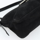 FENDI Mamma Baguette Shoulder Bag Suede Black Silver Auth 184192M-16