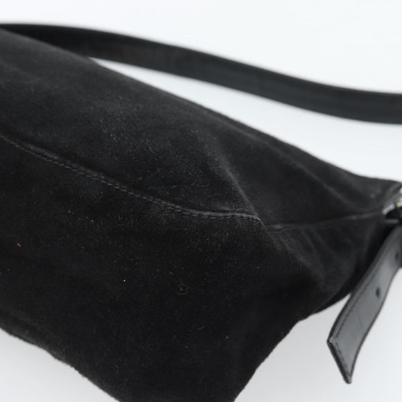 FENDI Mamma Baguette Shoulder Bag Suede Black Silver Auth 184192M