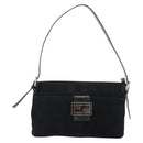 FENDI Mamma Baguette Shoulder Bag Suede Black Silver Auth 184192M-13