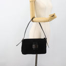 FENDI Mamma Baguette Shoulder Bag Suede Black Silver Auth 184192M-25