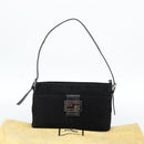 FENDI Mamma Baguette Shoulder Bag Suede Black Silver Auth 184192M-12