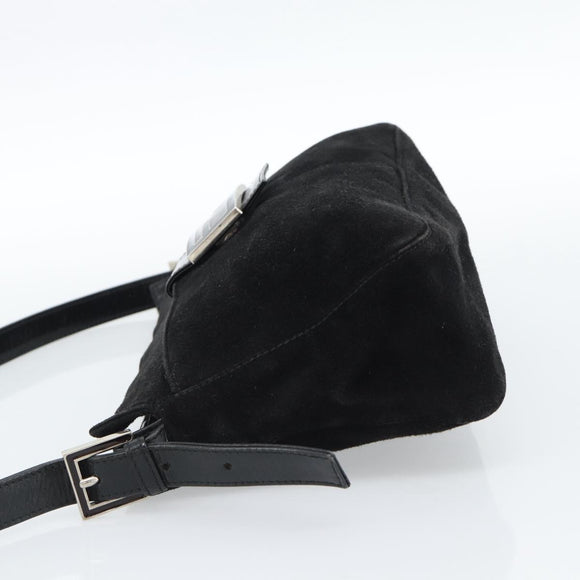 FENDI Mamma Baguette Shoulder Bag Suede Black Silver Auth 184192M