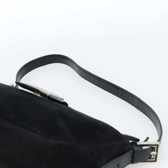 FENDI Mamma Baguette Shoulder Bag Suede Black Silver Auth 184192M