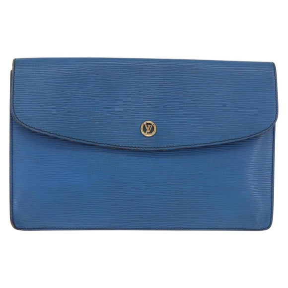 LOUIS VUITTON Epi Montaigne 27 Clutch Bag Blue M52655 LV Auth 184193