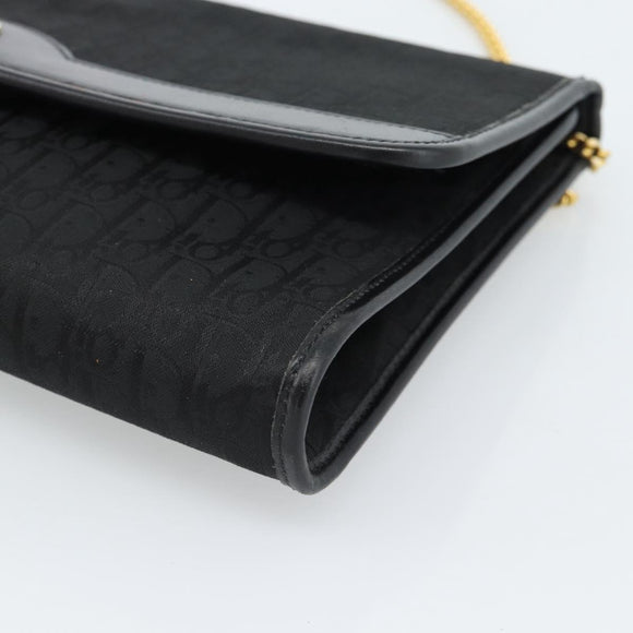 Christian Dior Trotter Canvas Chain Shoulder Bag Black Gold Auth 184194