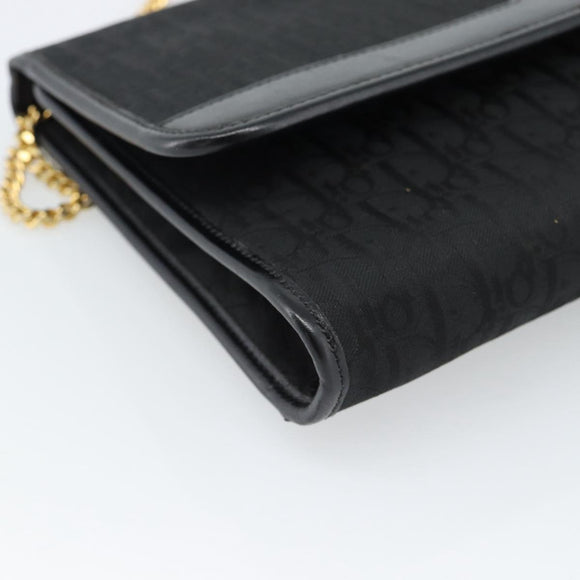Christian Dior Trotter Canvas Chain Shoulder Bag Black Gold Auth 184194