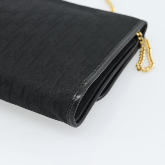 Christian Dior Trotter Canvas Chain Shoulder Bag Black Gold Auth 184194