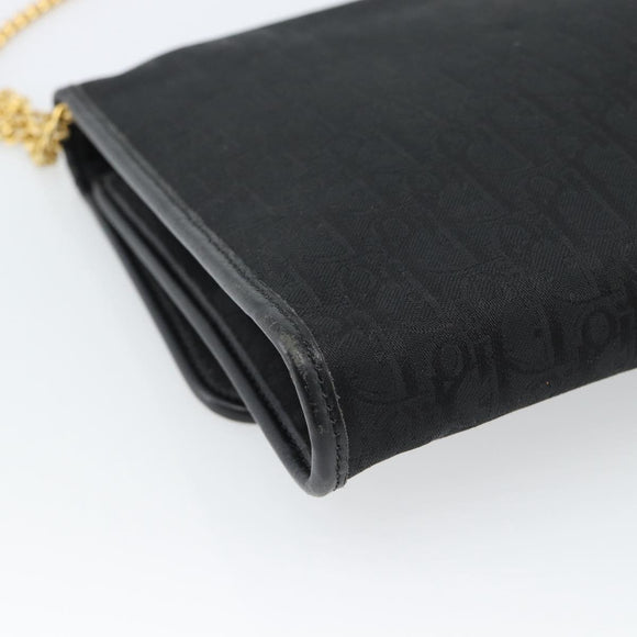 Christian Dior Trotter Canvas Chain Shoulder Bag Black Gold Auth 184194