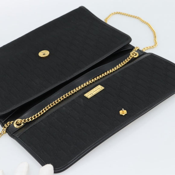 Christian Dior Trotter Canvas Chain Shoulder Bag Black Gold Auth 184194