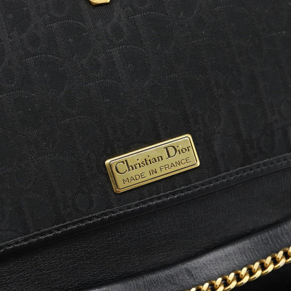 Christian Dior Trotter Canvas Chain Shoulder Bag Black Gold Auth 184194