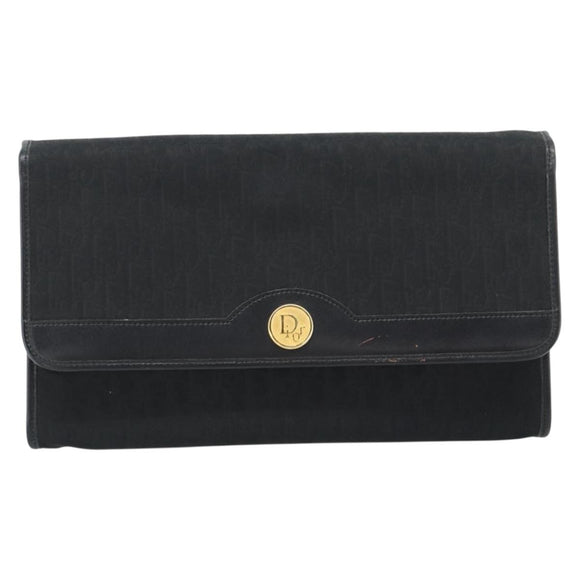 Christian Dior Trotter Canvas Chain Shoulder Bag Black Gold Auth 184194