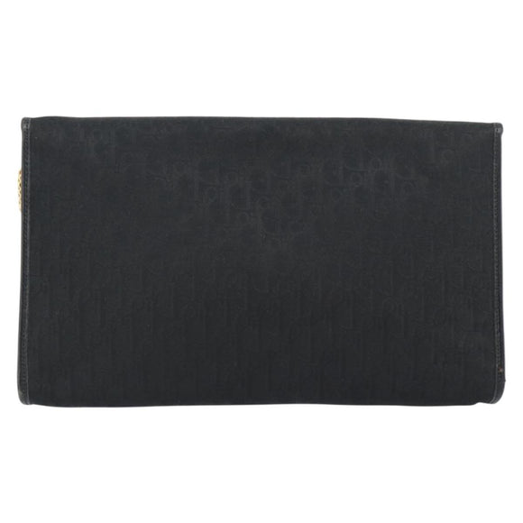 Christian Dior Trotter Canvas Chain Shoulder Bag Black Gold Auth 184194