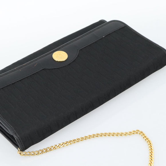 Christian Dior Trotter Canvas Chain Shoulder Bag Black Gold Auth 184194