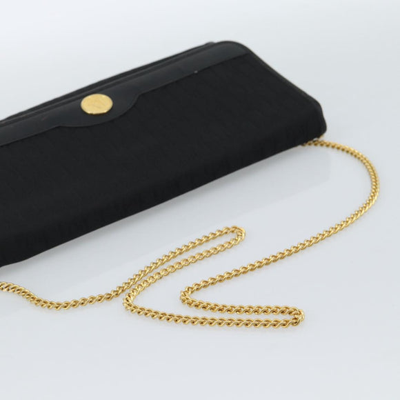 Christian Dior Trotter Canvas Chain Shoulder Bag Black Gold Auth 184194