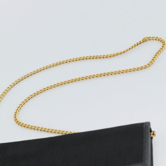 Christian Dior Trotter Canvas Chain Shoulder Bag Black Gold Auth 184194
